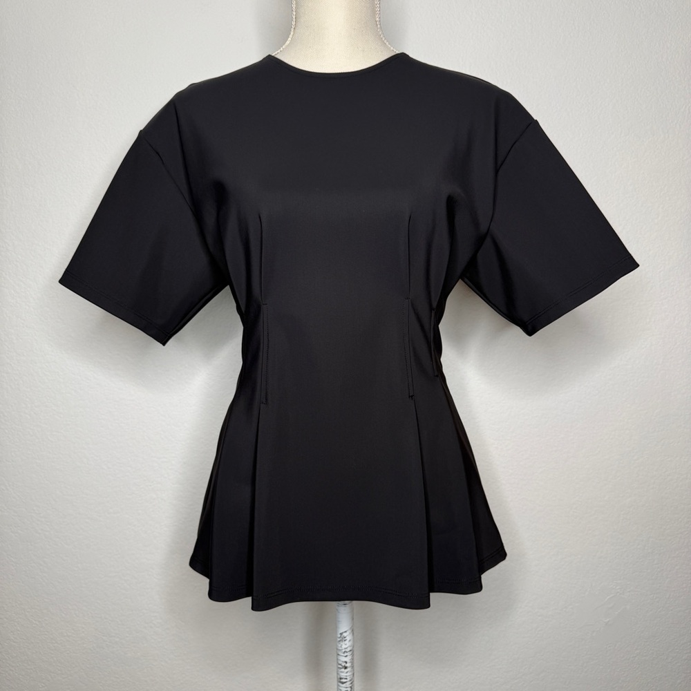 Theory Precision Ponte Corset T-Shirt Black Back Zipper Fit Flare Waist Size S